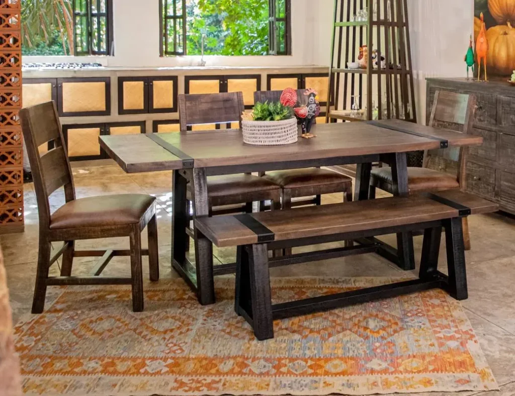 Farmhouse dining table with bench seating