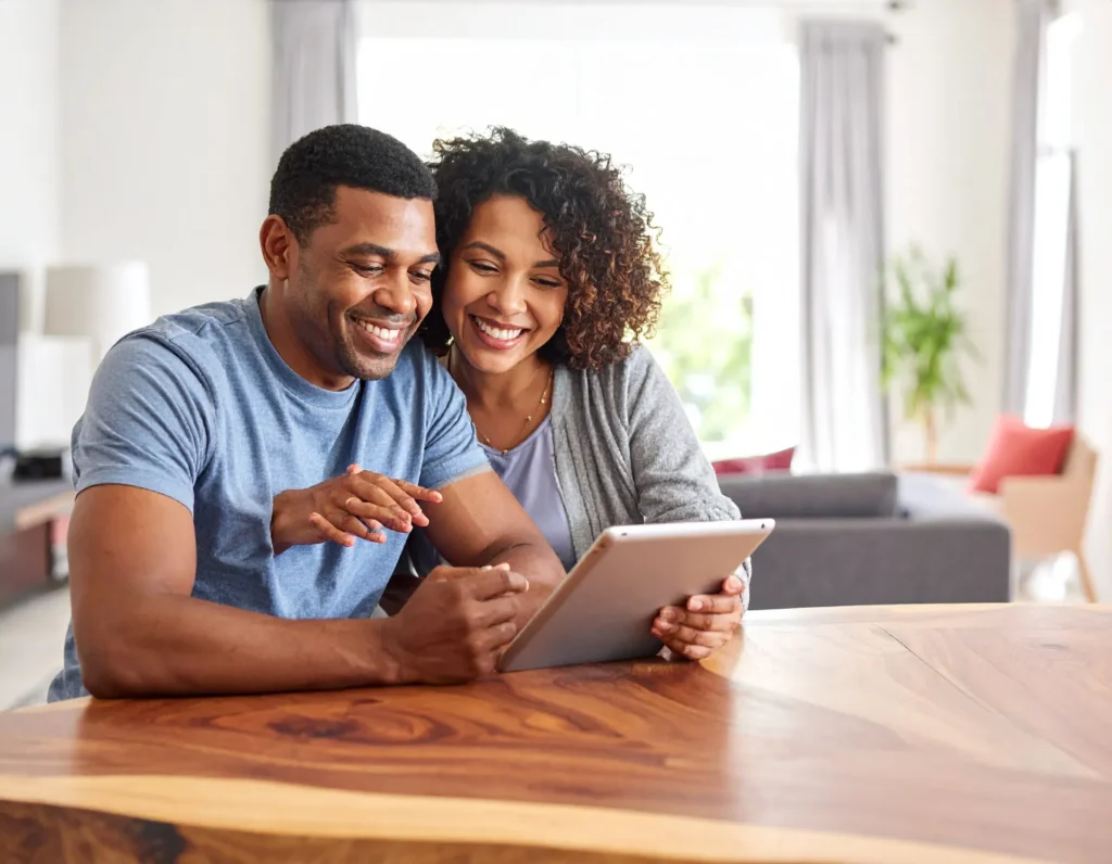 Couple reviewing financing options at a kitchen table